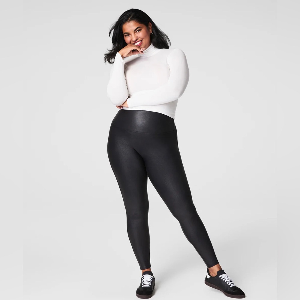 NWT SPANXshape Faux Leather Fleece Lined Leggings Size L | High Waist